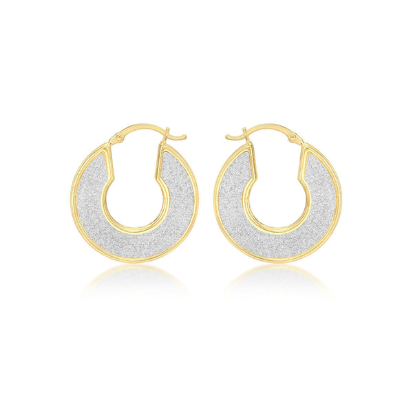 9K Yellow Gold Flat Stardust Hoop Earrings