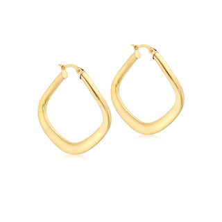 9K Yellow Gold Curved Square Edge Hoop Earrings