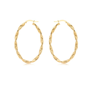 9K Yellow Gold Faceted Oval Twist Hoop Earrings