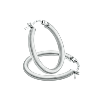 9K White Gold Plain Oval Hoop Earrings