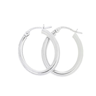9K White Gold Plain Oval Hoop Earrings