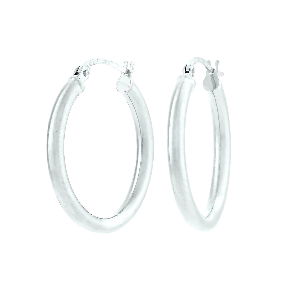 9K White Gold Plain Oval Hoop Earrings