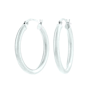 9K White Gold Plain Oval Hoop Earrings