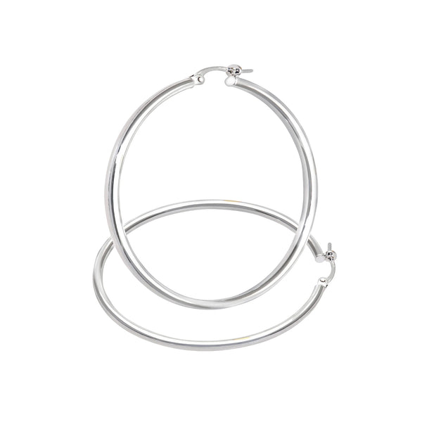 9K White Gold Plain 44mm Hoop Earrings