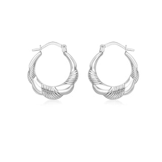 9K White Gold Scalloped Creole Hoops