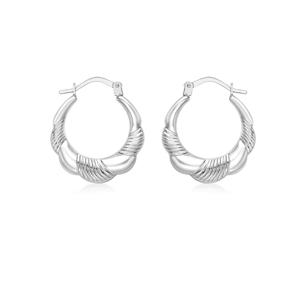 9K White Gold Scalloped Creole Hoops