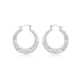 9K White Gold Embossed Creole Hoop Earrings
