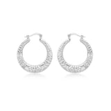 9K White Gold Embossed Creole Hoop Earrings