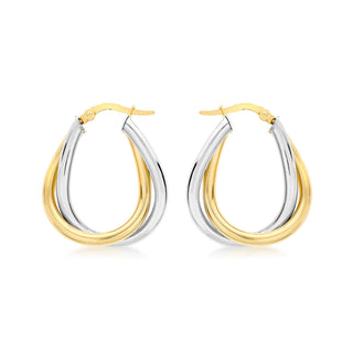 9K 2 Colour Gold Twisted Double Oval Hoop Earrings