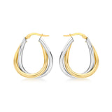 9K 2 Colour Gold Twisted Double Oval Hoop Earrings