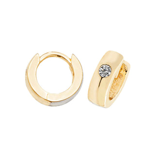 9K Yellow Gold Single CZ Hinged Hoop Earrings