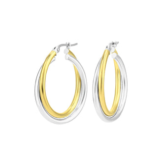9K 2 Colour Gold 25mm Twisted Double Hoop Earrings