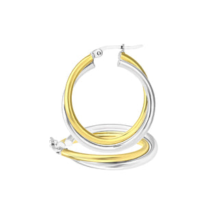 9K 2 Colour Gold 25mm Twisted Double Hoop Earrings