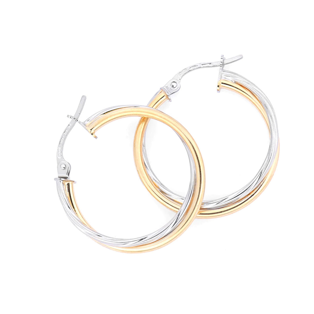 9K 2 Colour Gold 23mm Twisted Double Hoop Earrings