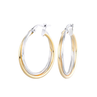 9K 2 Colour Gold 23mm Twisted Double Hoop Earrings