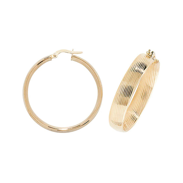 9K Yellow Gold Textured Hoop Earrings