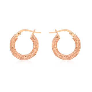 9K Rose Gold Faceted Twist Hoop Earrings