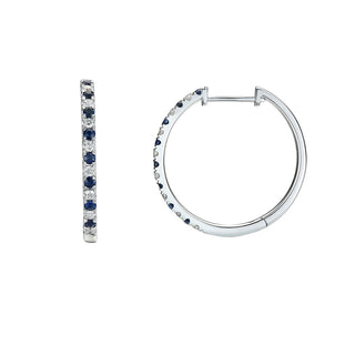 18K White Gold Sapphire & Daimond Hoop Earrings