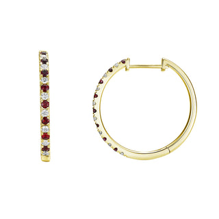 18K Yellow Gold Ruby & Diamond Hoop Earrings