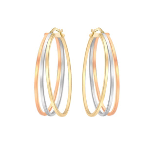 9K 3 Colour Flat Oval Hoop Earrings