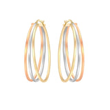 9K 3 Colour Flat Oval Hoop Earrings