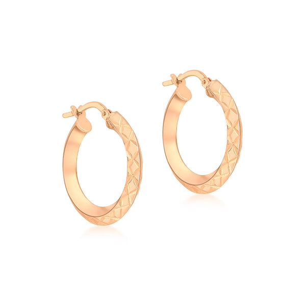 9K Rose Gold Diamond Cut Square Hoop Earrings