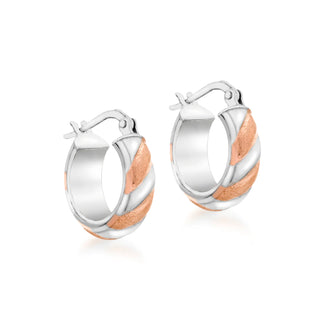 9K 2 colour Gold Satin & Polished Twist Hoop Earrings