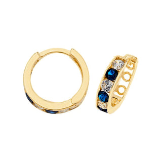 9K Yellow Gold Blue CZ Hinged Hoop Earrings
