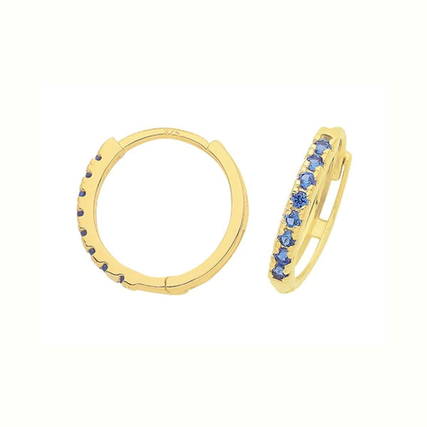 9ct Yellow Gold Blue CZ Hinged Hoop Earrings