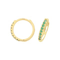 9K Yellow Gold Green CZ Hinged Hoop Earrings