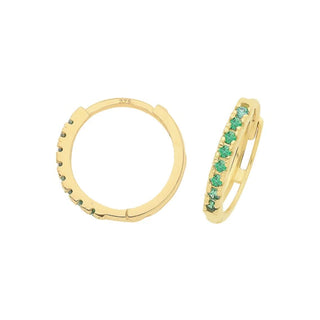 9K Yellow Gold Green CZ Hinged Hoop Earrings