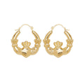 9K Yellow Gold Claddagh Hoop Earrings