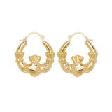 9K Yellow Gold Claddagh Hoop Earrings