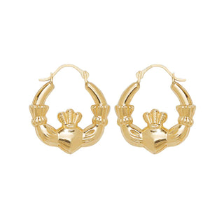 9K Yellow Gold Claddagh Hoop Earrings