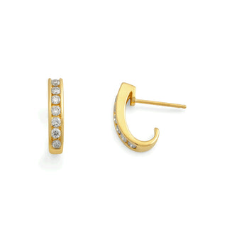 18K Yellow Gold Diamond Half-Hoop Earrings