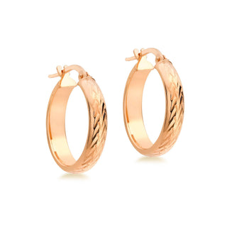 9K Rose Gold Diamond Cut Creole Hoop Earrings