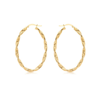 9K Yellow Gold Oval Rope Hoop Earrings