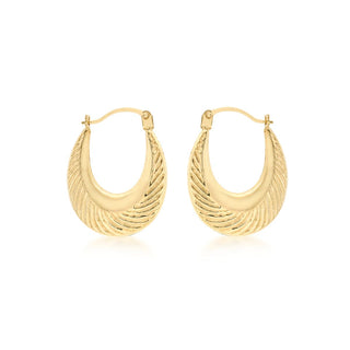 9K Yellow Gold Patterned Creole Hoop Earrings