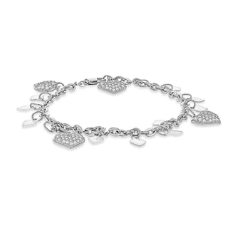 9K White Gold Cubic Zirconia Heart Charm Bracelet 7.5"
