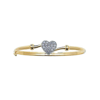 9K Yellow Gold Children's Cubic Zirconia Heart Bangle