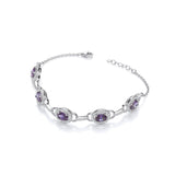 Amethyst & Clear CZ Halo Style Ladies Silver Bracelet