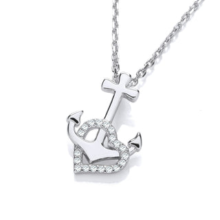 Anchor CZ Heart Pendant With Chain