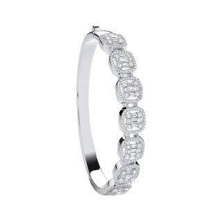 Baguette & Round CZ Halo Style Bangle