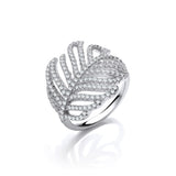 Barley Leaf Style CZ Silver Ring