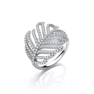Barley Leaf Style CZ Silver Ring