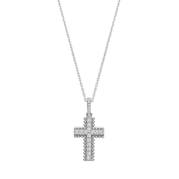 Beaded CZ Cross With Chain