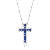 Blue & Clear CZ Cross With Chain