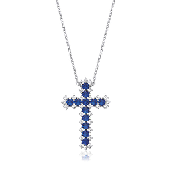 Blue & Clear CZ Cross With Chain