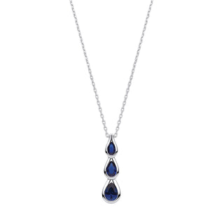 Blue Pear Shaped CZ Silver Pendant With Chain