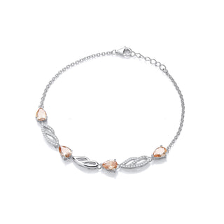 Champagne & Clear CZ Ladies Silver Bracelet